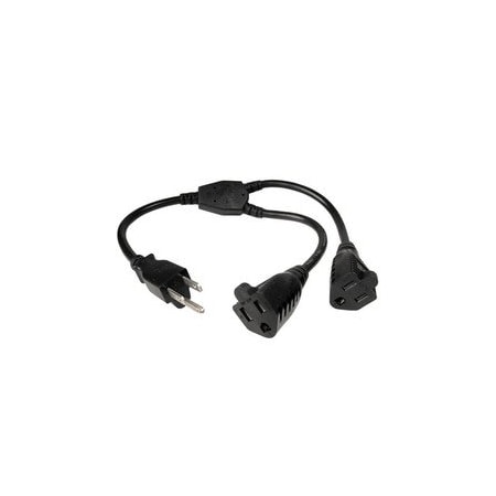 Cable Wholesale Power Y Cord, Black, NEMA 5-15P to Dual NEMA 5-15R, 16AWG, 13 Amp, 14 inch 10W1-04201Y
